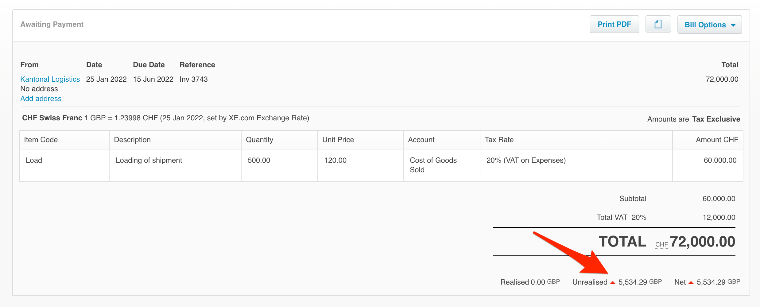 xero unrealised gains and losses foreign invoice